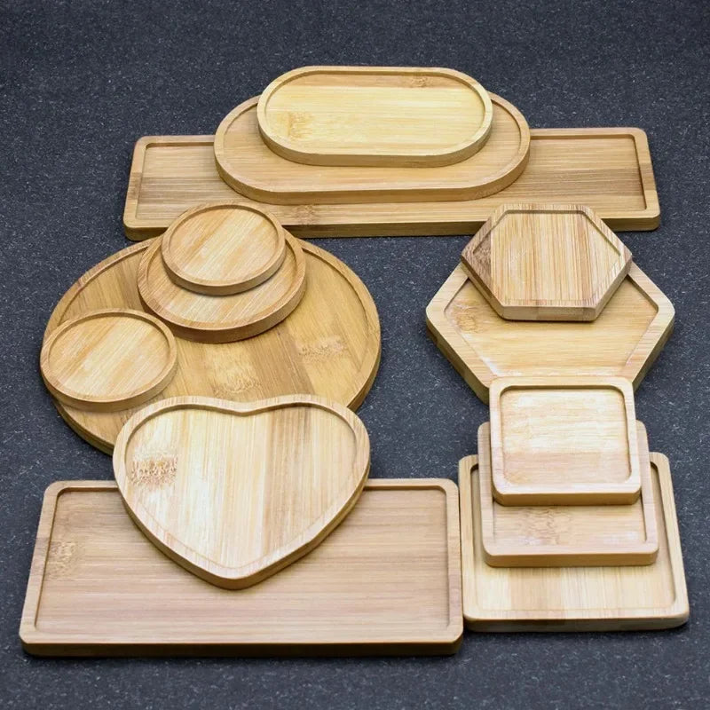 Multi Bamboo Tray Wood Saucer Flower Pot Tray Cup Pad Coaster Plate Kitchen Decorative Plate Creative Coaster Coffee Cup Mat