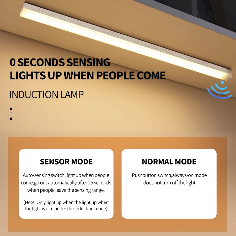 Motion Sensor LED Cabinet Light Rechargeable Induction Night Light Wireless Portable Detector Lamp Kitchen Staircase Backlight